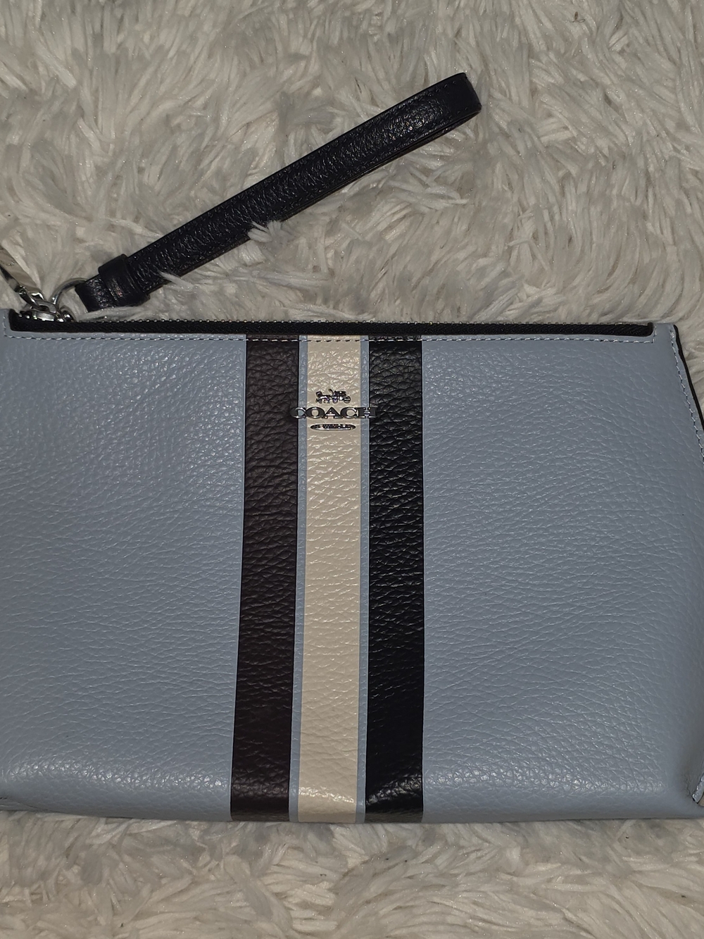 Coach Wristlet with Center Stripe - Light Blue